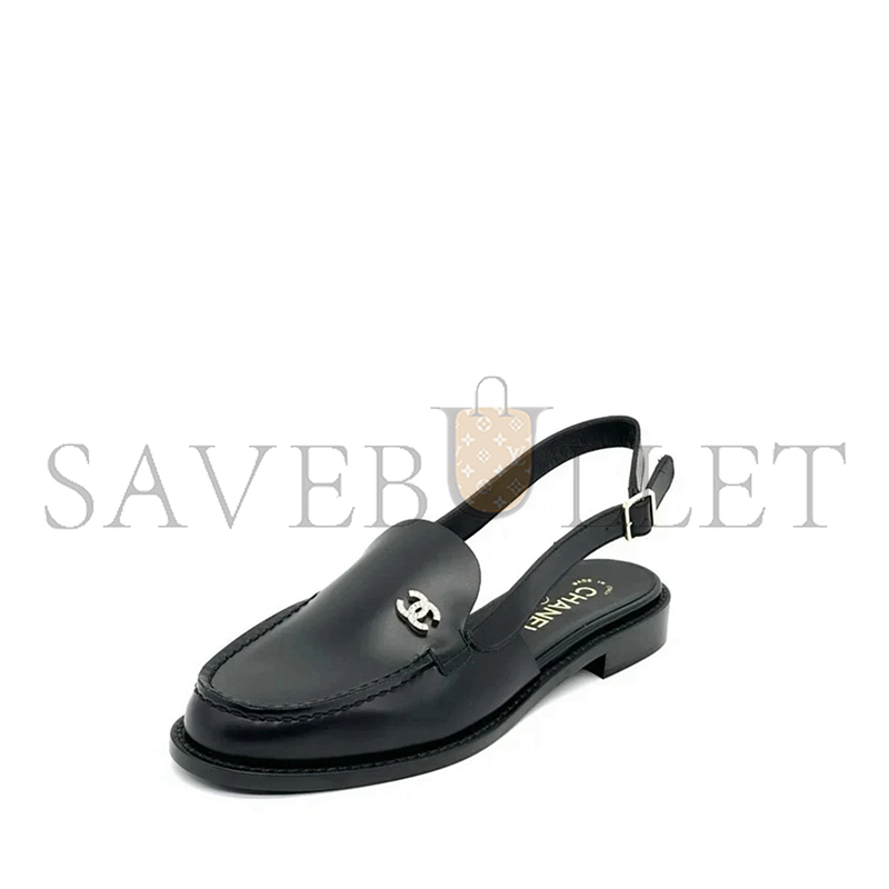 Ch*el 25p crystal cc logo leather slingback flat loafers sandals